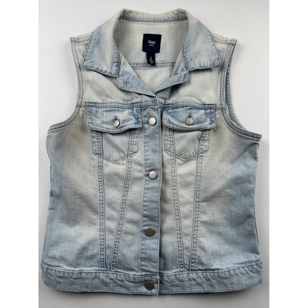 Gap Denim Vest‎ Womens Sz Small Light Wash Blue Jean Button Down Faded Y2K